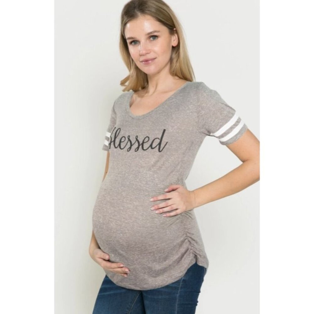 Maternity T-Shirt "Blessed" Slogan Short Sleeve Casual Fit Medium